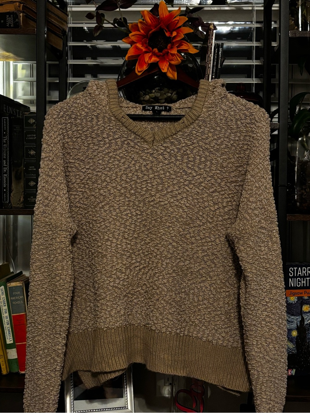 Say What? Women's Taupe Knit V-Neck Sweater